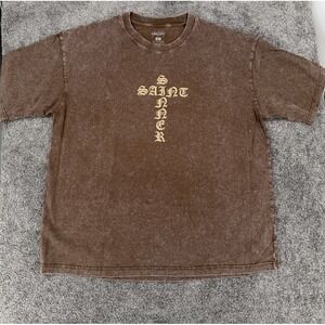 Yours Truly Saint Sinner Brown Mineral Wash Graphic Tee Men XL Streetwear T-Shir